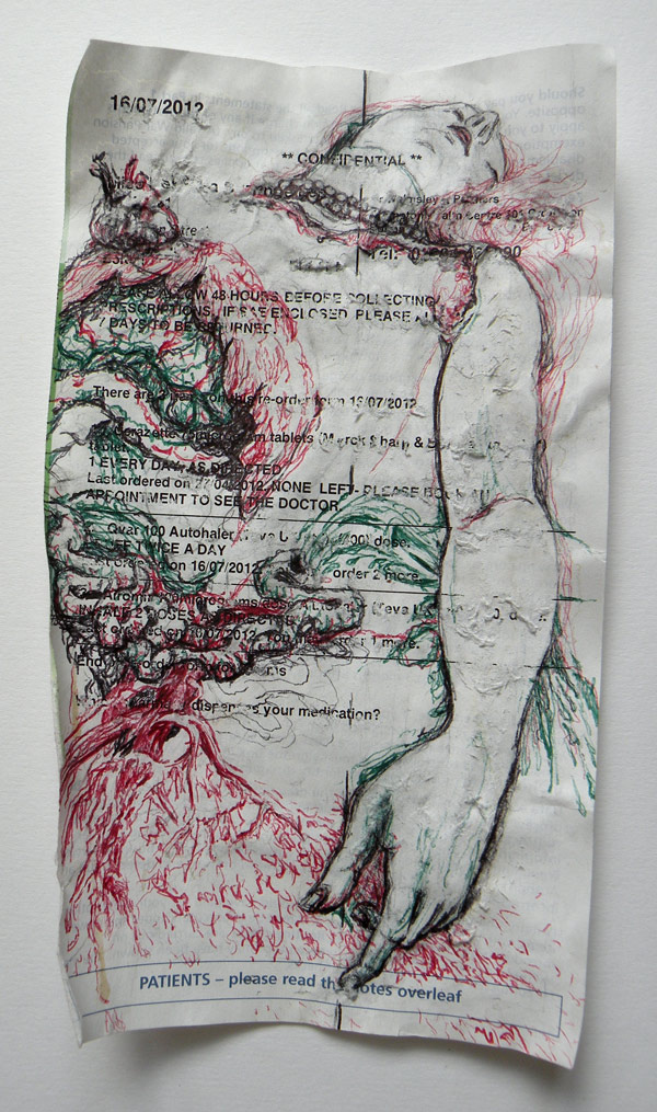 PATIENTS - Please read the Notes Overleaf | 2013 | pen on paper | 17.5 x 10cm