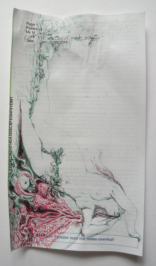 PATIENTS - Please read the Notes Overleaf | 2013 | pen on paper | 17.5 x 10cm