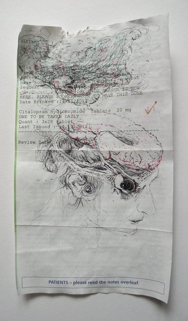 PATIENTS - Please read the Notes Overleaf | 2013 | pen on paper | 17.5 x 10cm